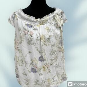 Tendenze silk blouse, Sheer, lined, short cap sleeves, floral  Women's M